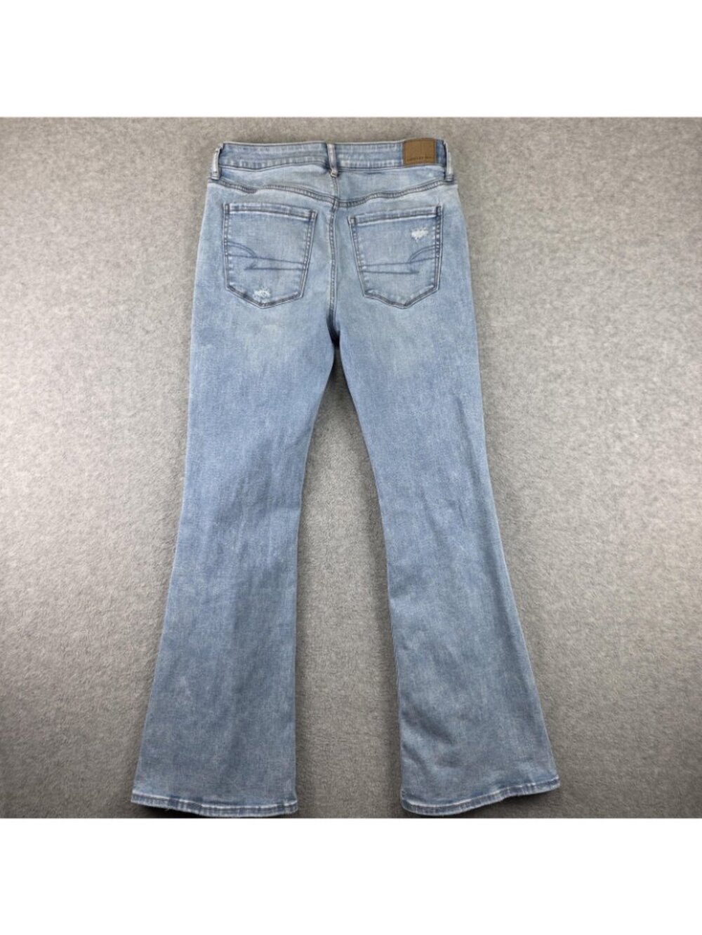 American Eagle Jeans Womens 8 Blue Low Rise Flare Distressed Stretch Denim - Picture 2 of 11
